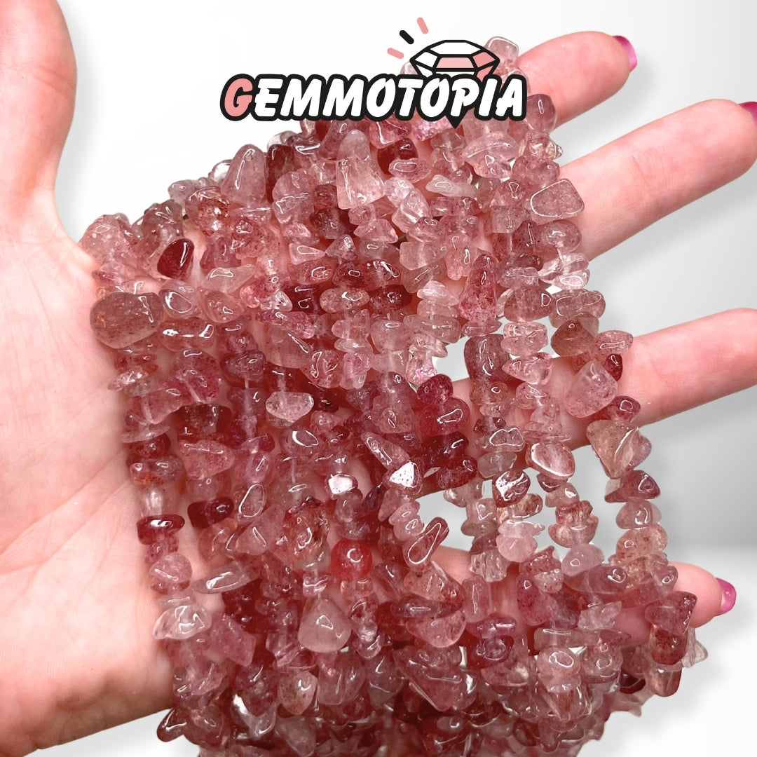 Perle Chips Quartz Fraise 5A 40 CM