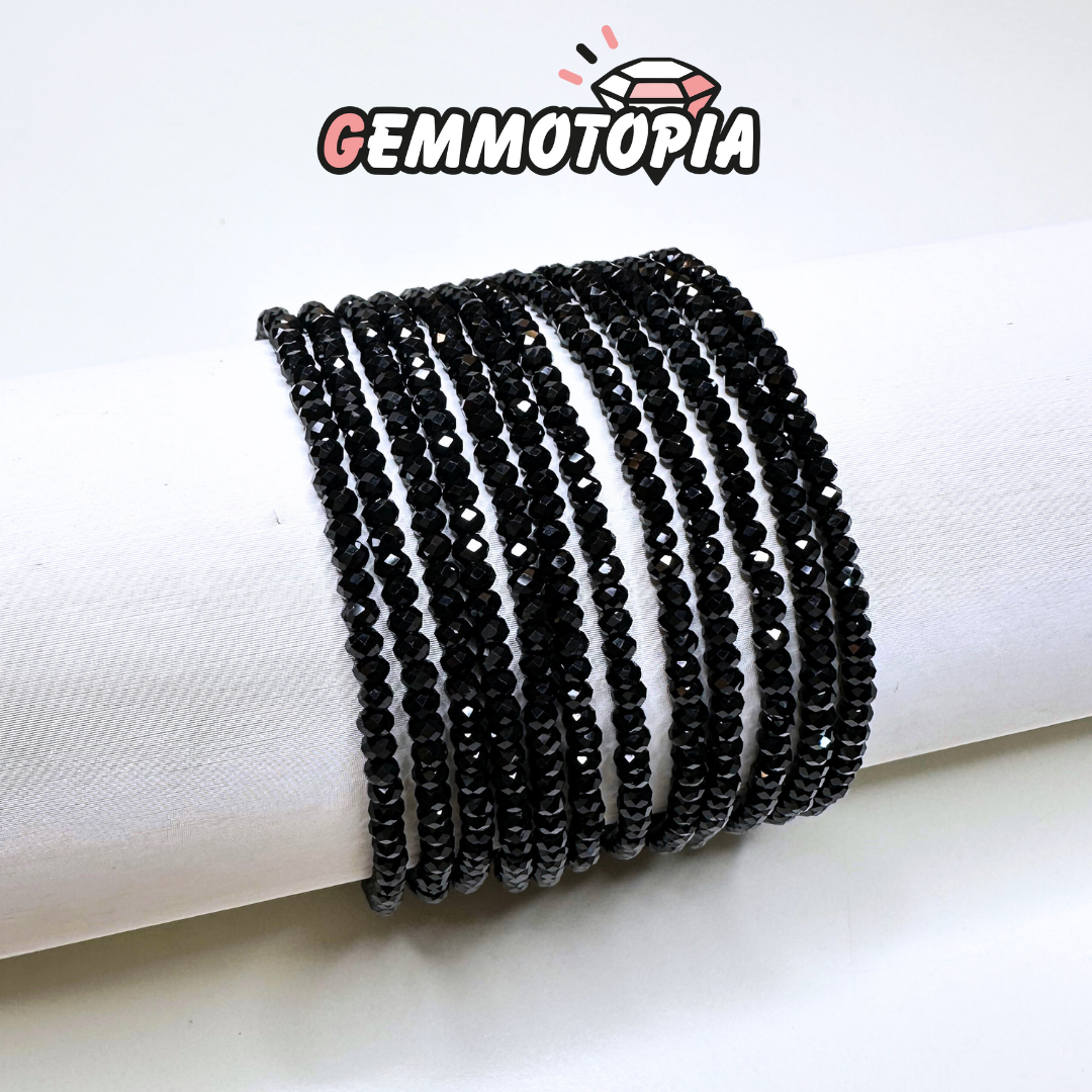 Bracelet Spinelle noire Facettée Fermoir Argent