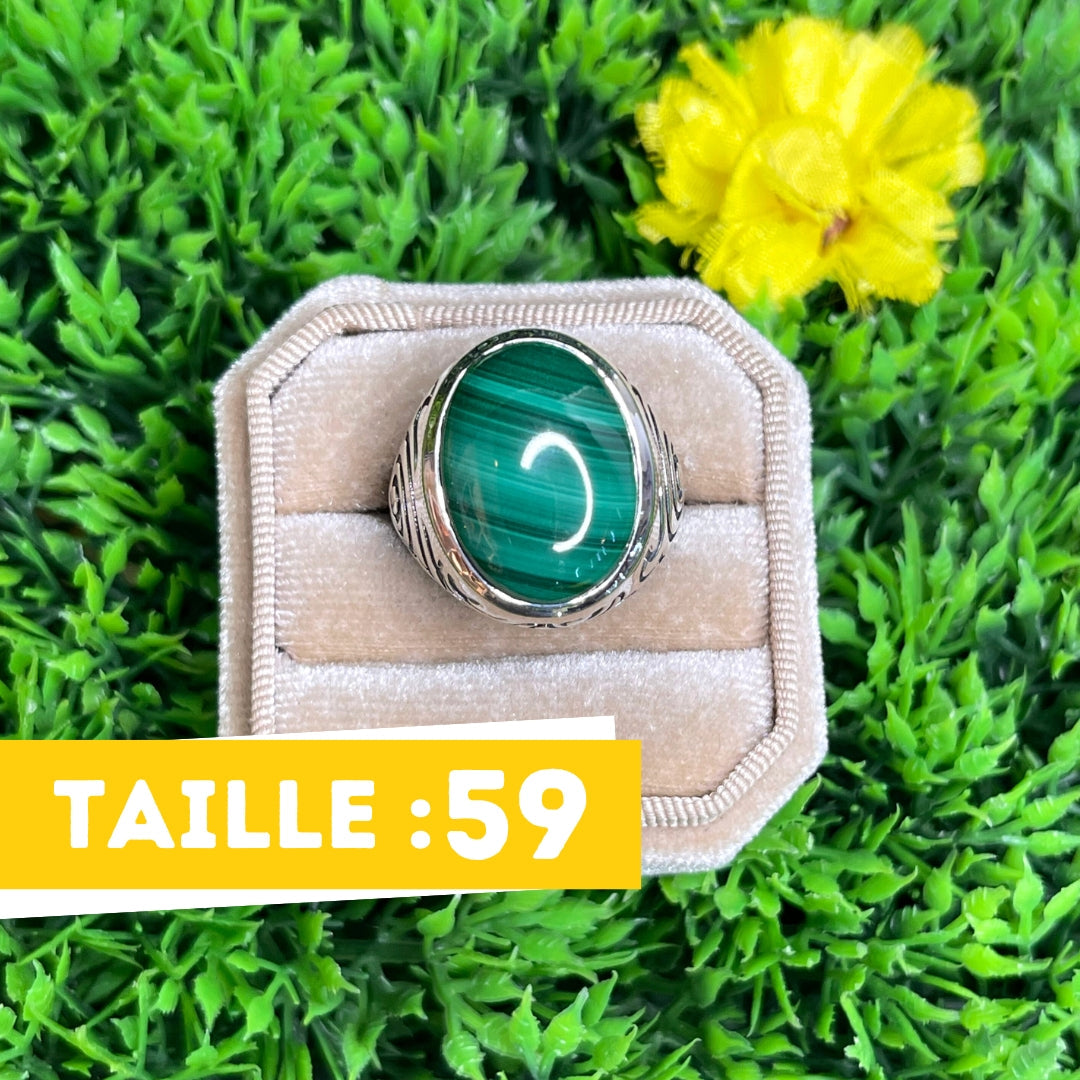 Chevalière Argent Malachite Tribal #1