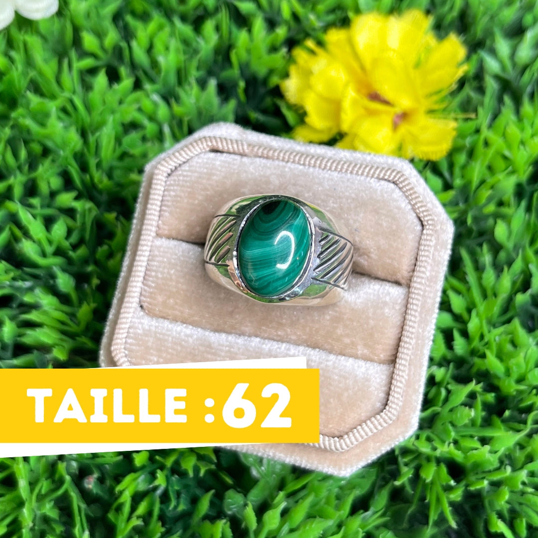 Chevalière Argent Malachite Rayé #3