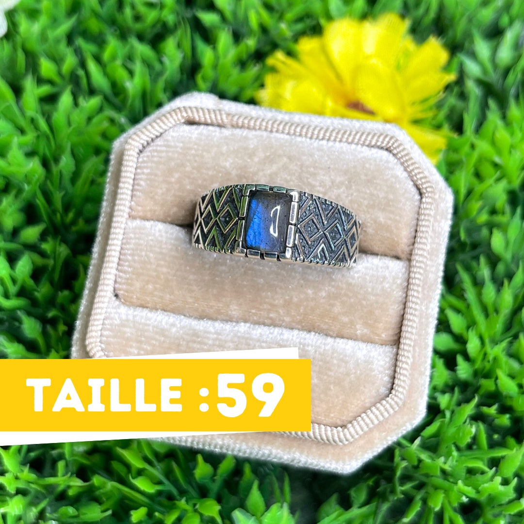 Chevalière Argent Labradorite Losange #7