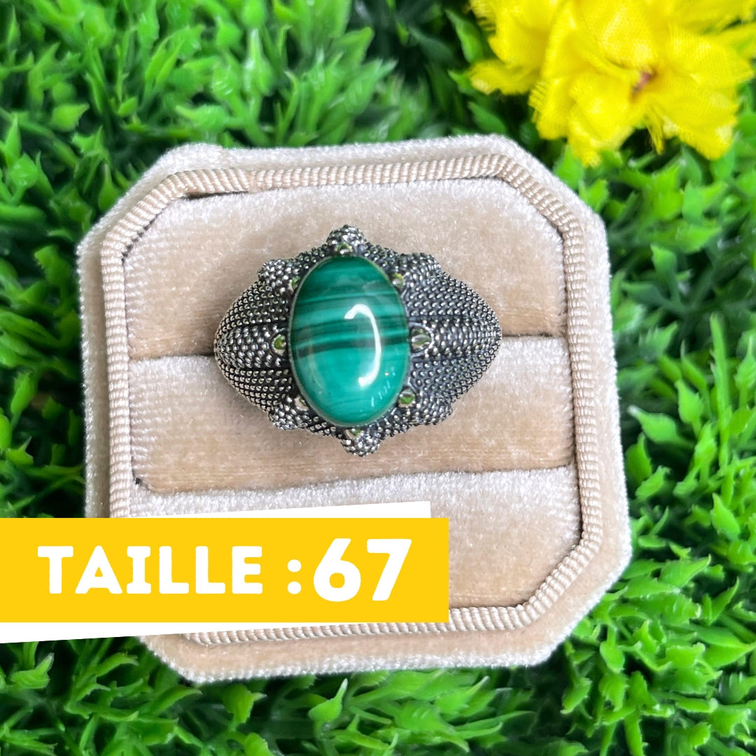 Chevalière Argent Malachite Griffe #5