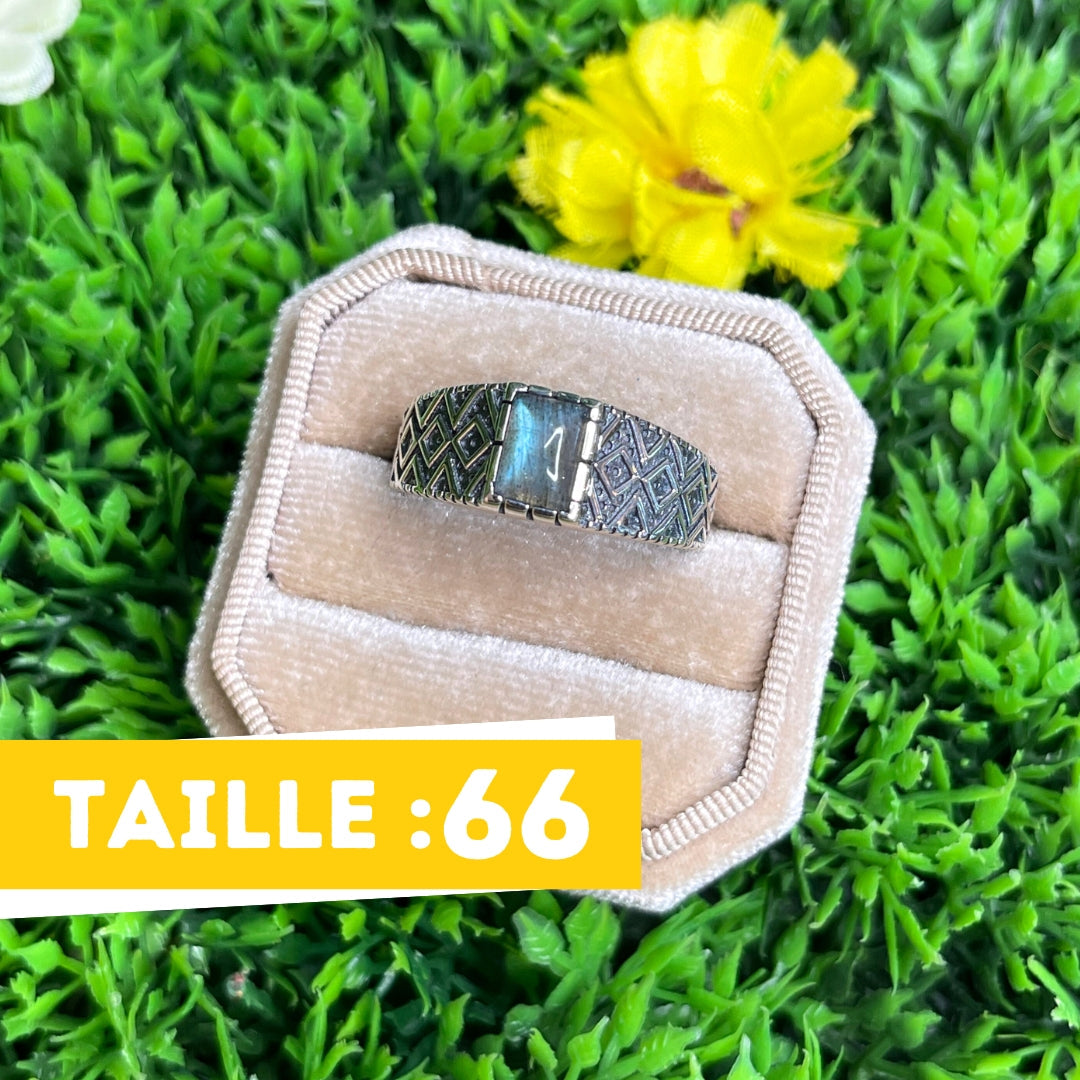 Chevalière Argent Labradorite Losange #2