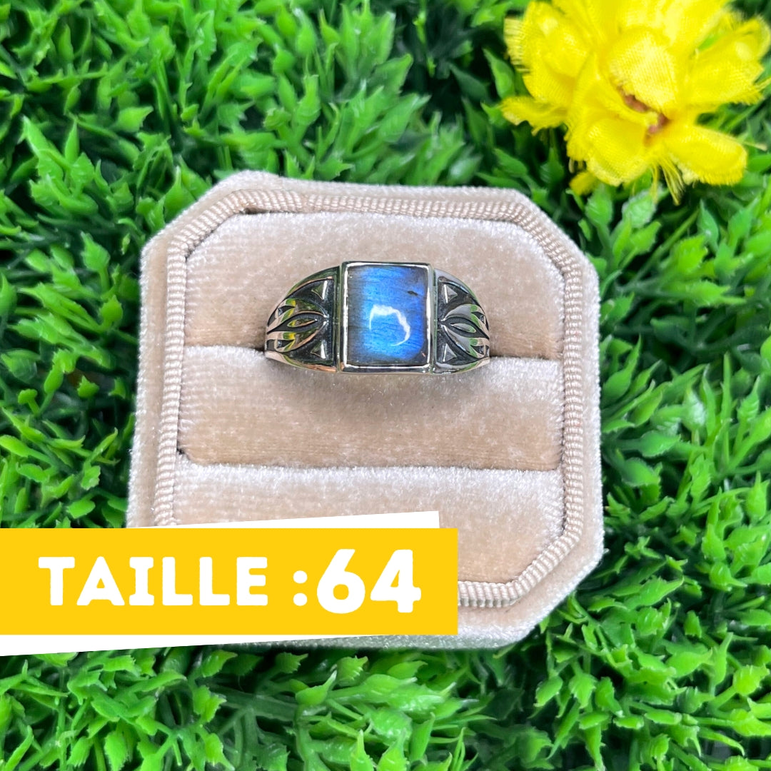 Chevalière Argent Labradorite Flèche #6