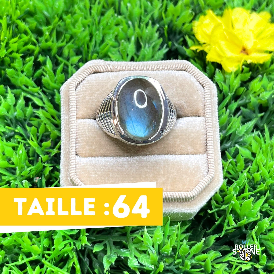 Chevalière Argent Labradorite Bataille #5