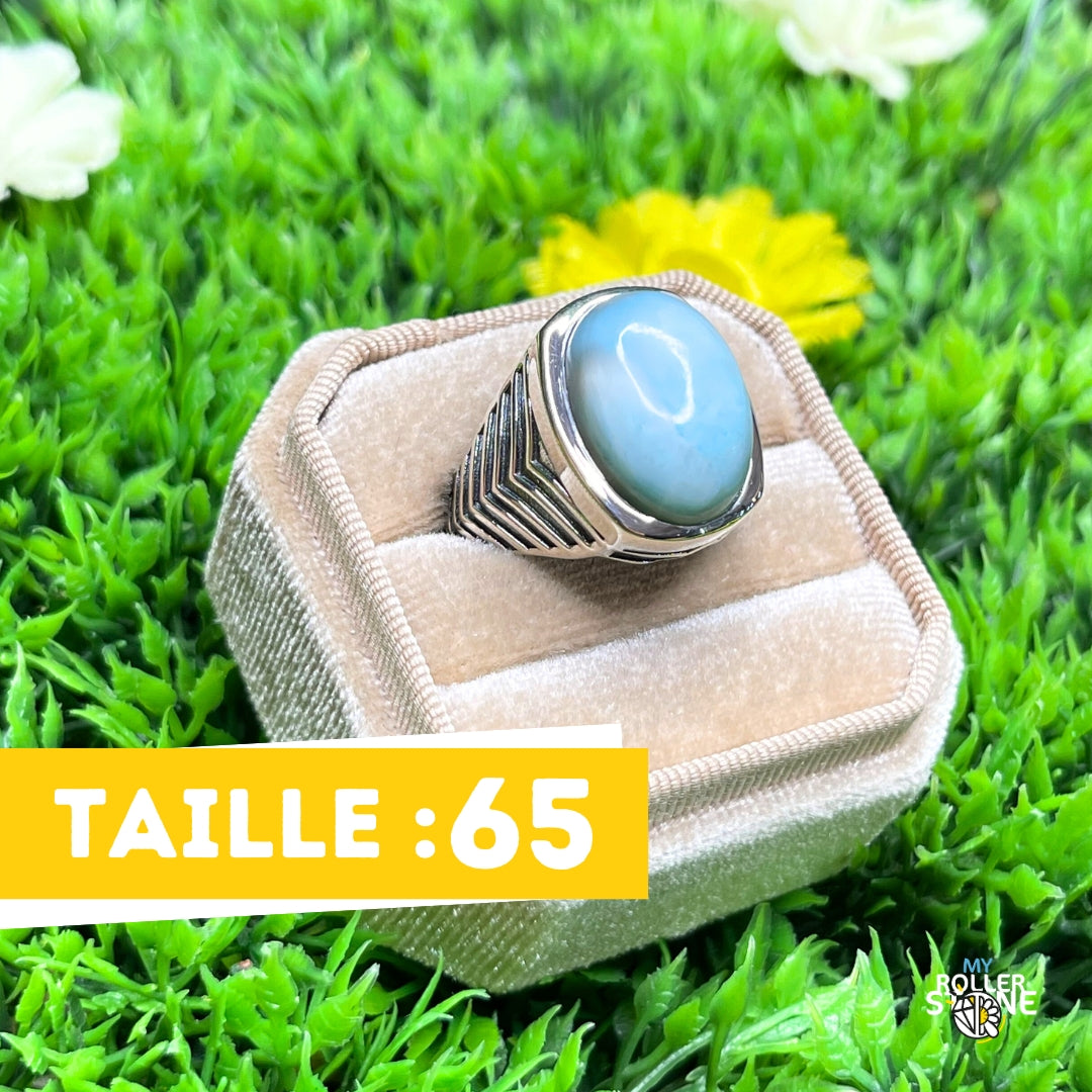 Chevalière Argent Larimar Bataille #5