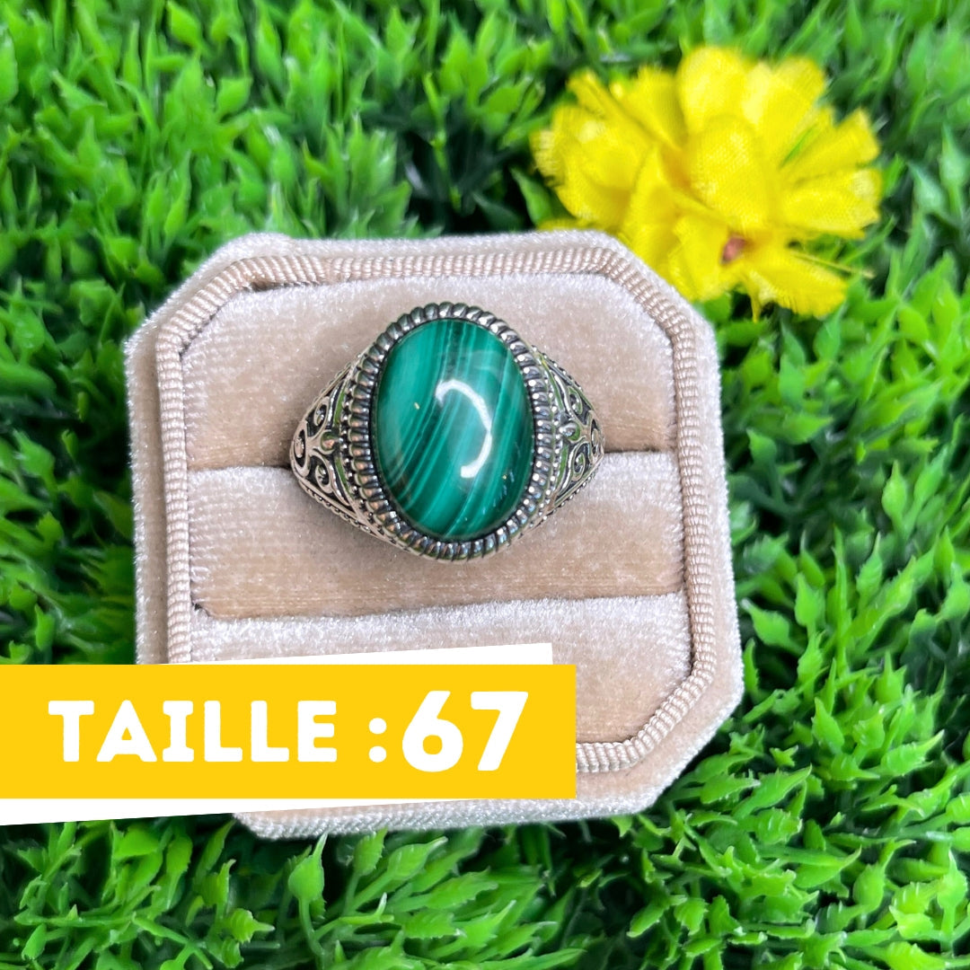 Chevalière Argent Malachite Celte #1