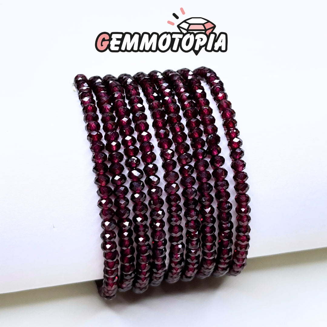 Bracelet Grenat rouge Facettée Fermoir Argent