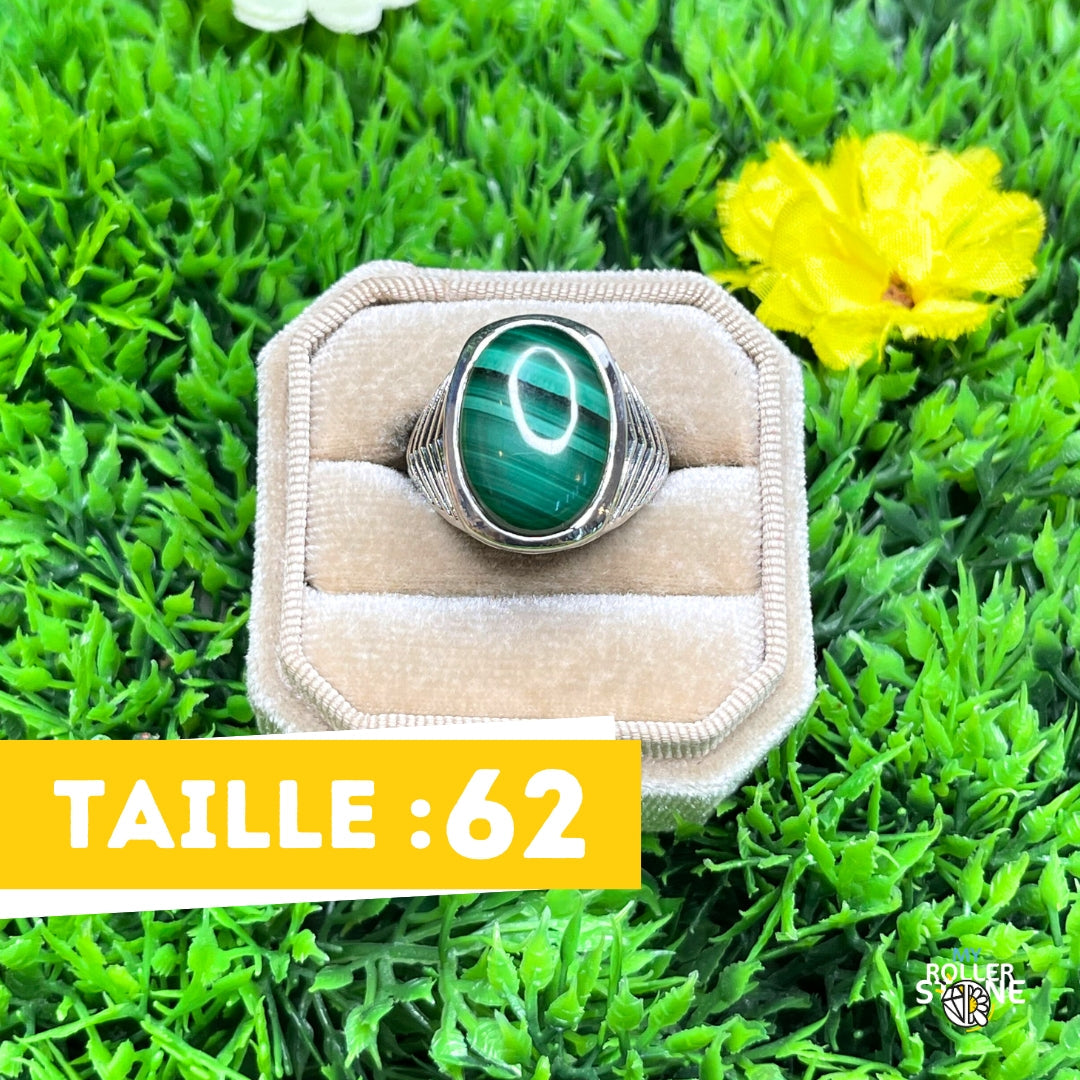 Chevalière Argent Malachite Bataille #1