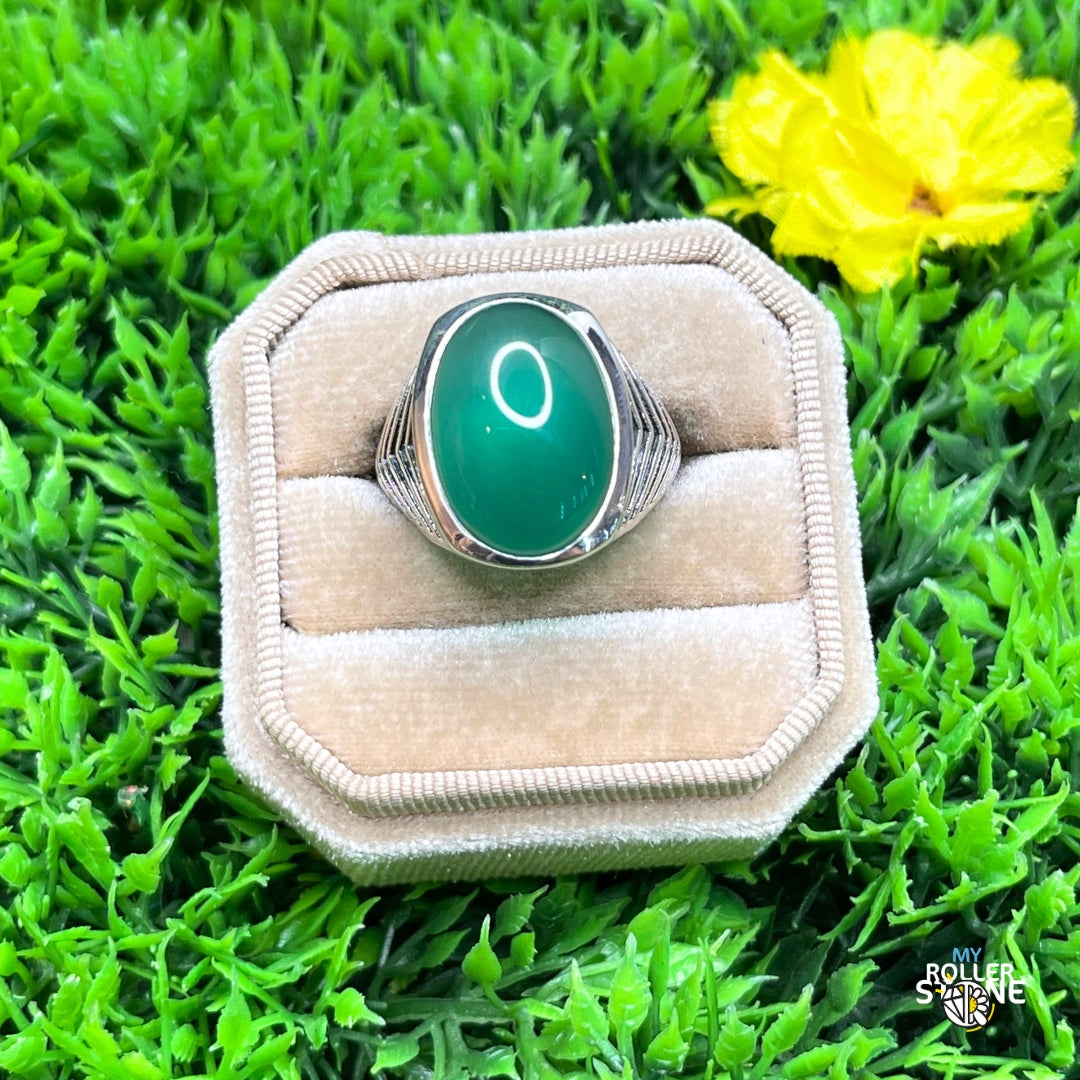 Chevalière Argent Onyx Vert Bataille