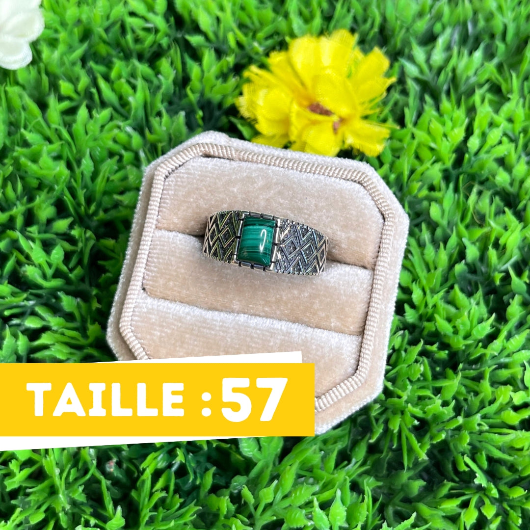 Chevalière Argent Malachite Losange #1