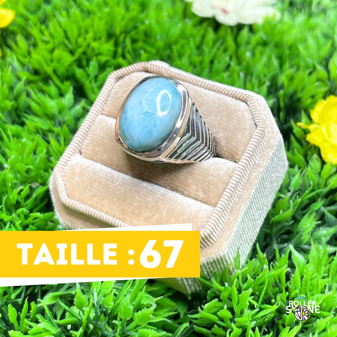 Chevalière Argent Larimar Bataille #3