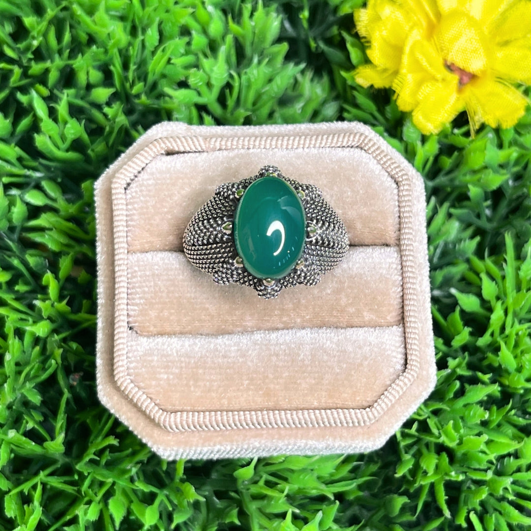 Chevalière Argent Onyx Vert Griffe