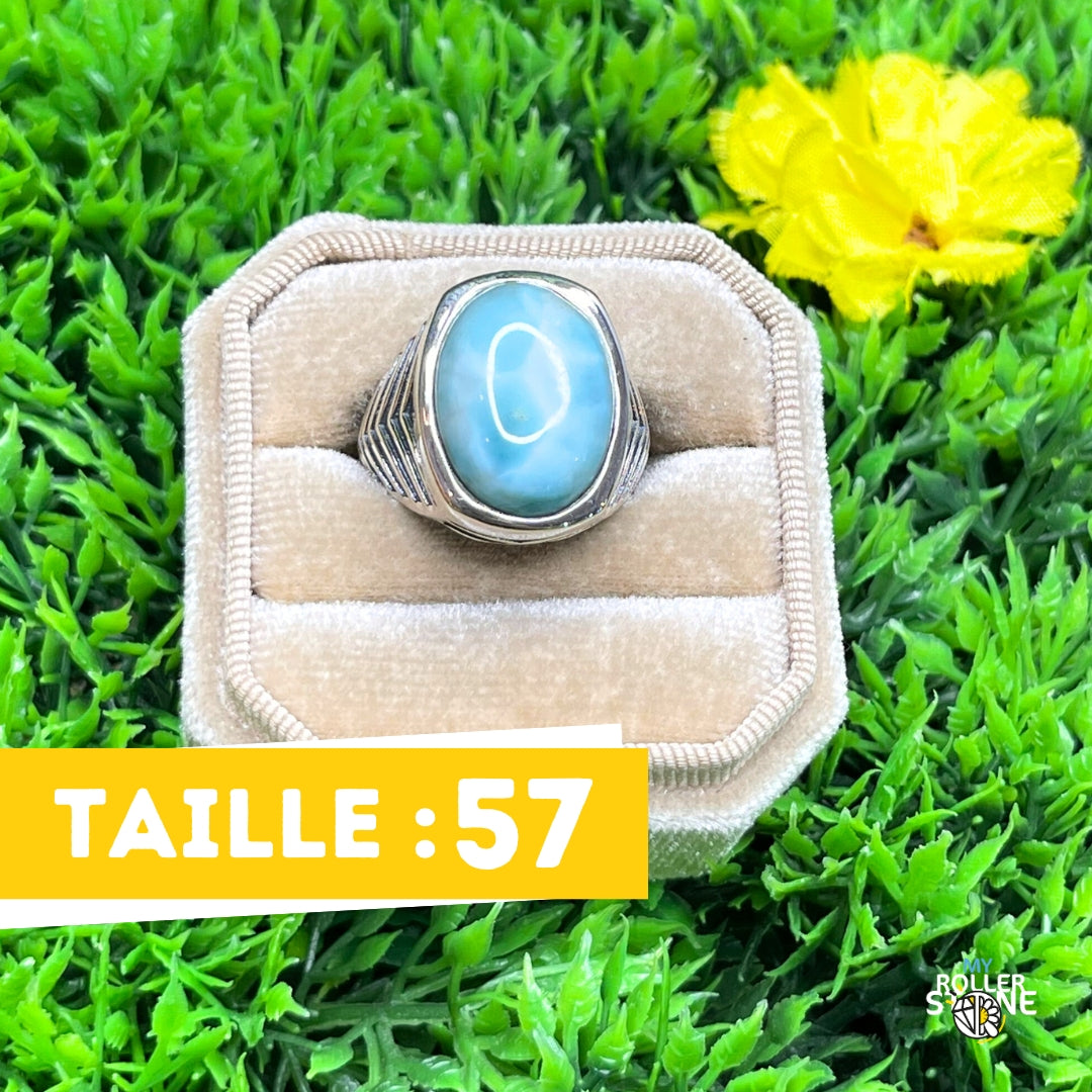 Chevalière Argent Larimar Bataille #4