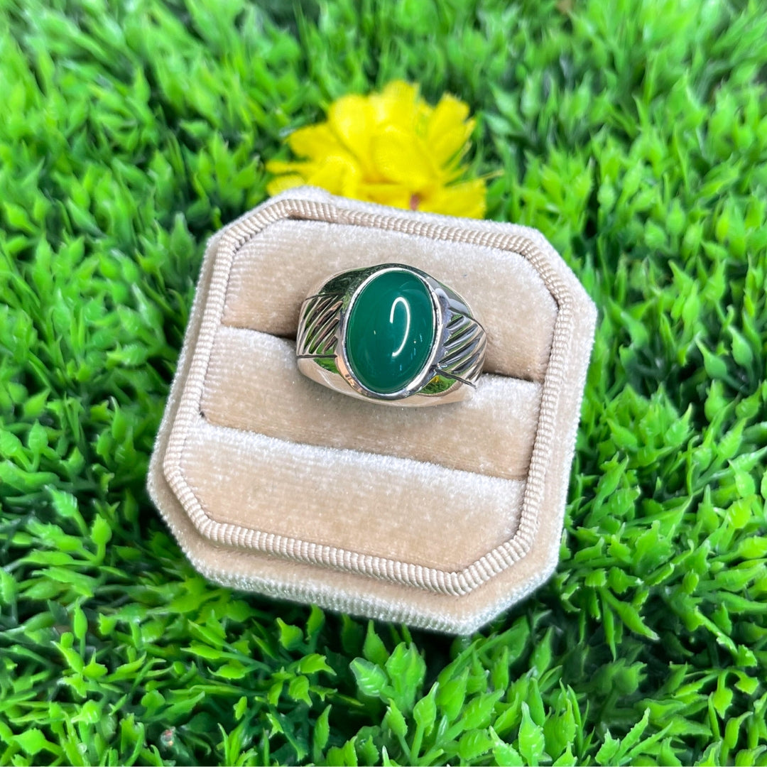 Chevalière Argent Onyx Vert Rayé