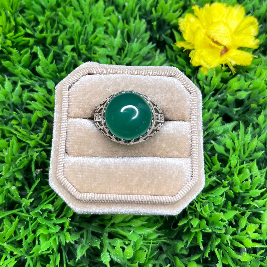 Chevalière Argent Onyx Vert Flamme