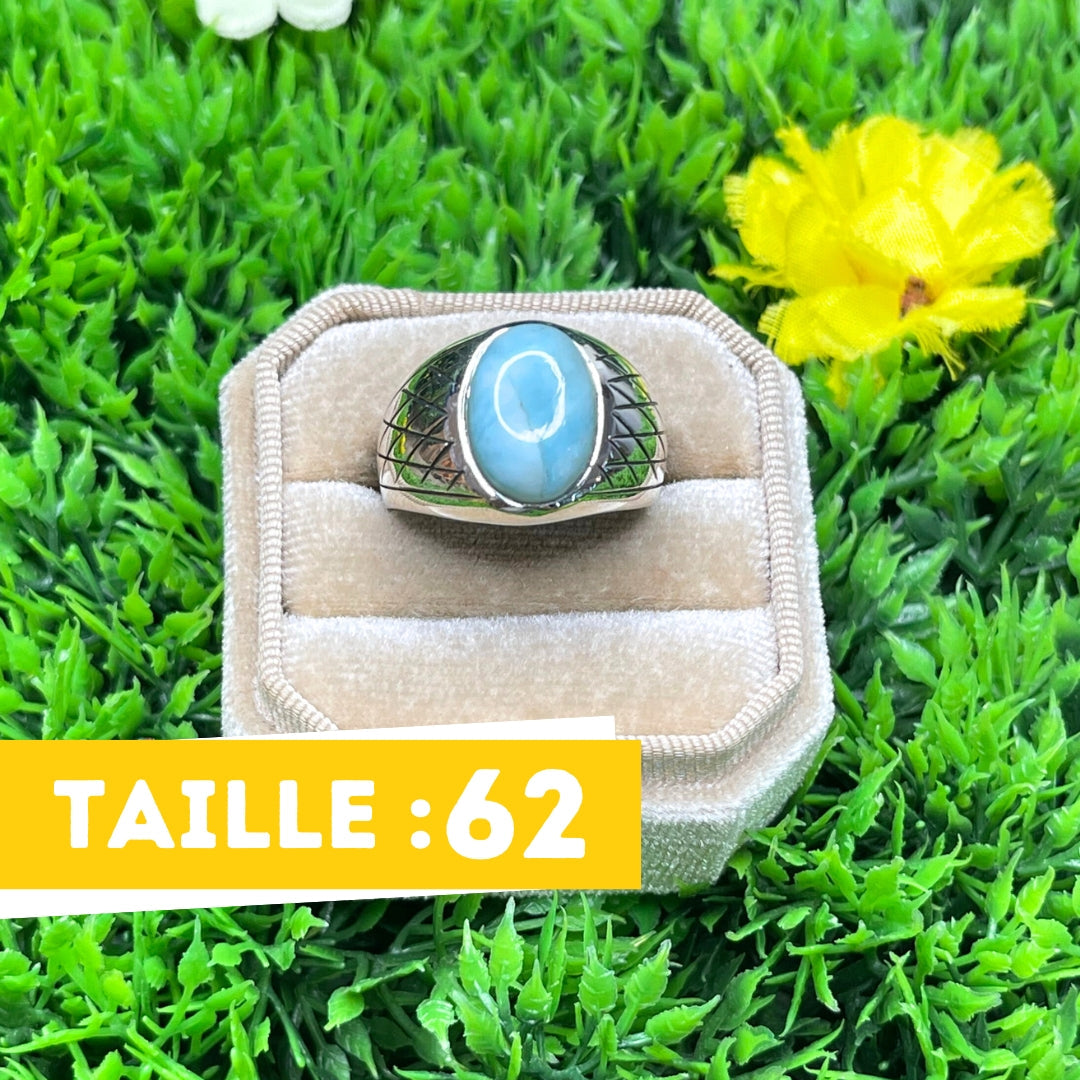 Chevalière Argent Larimar Arlequin #5