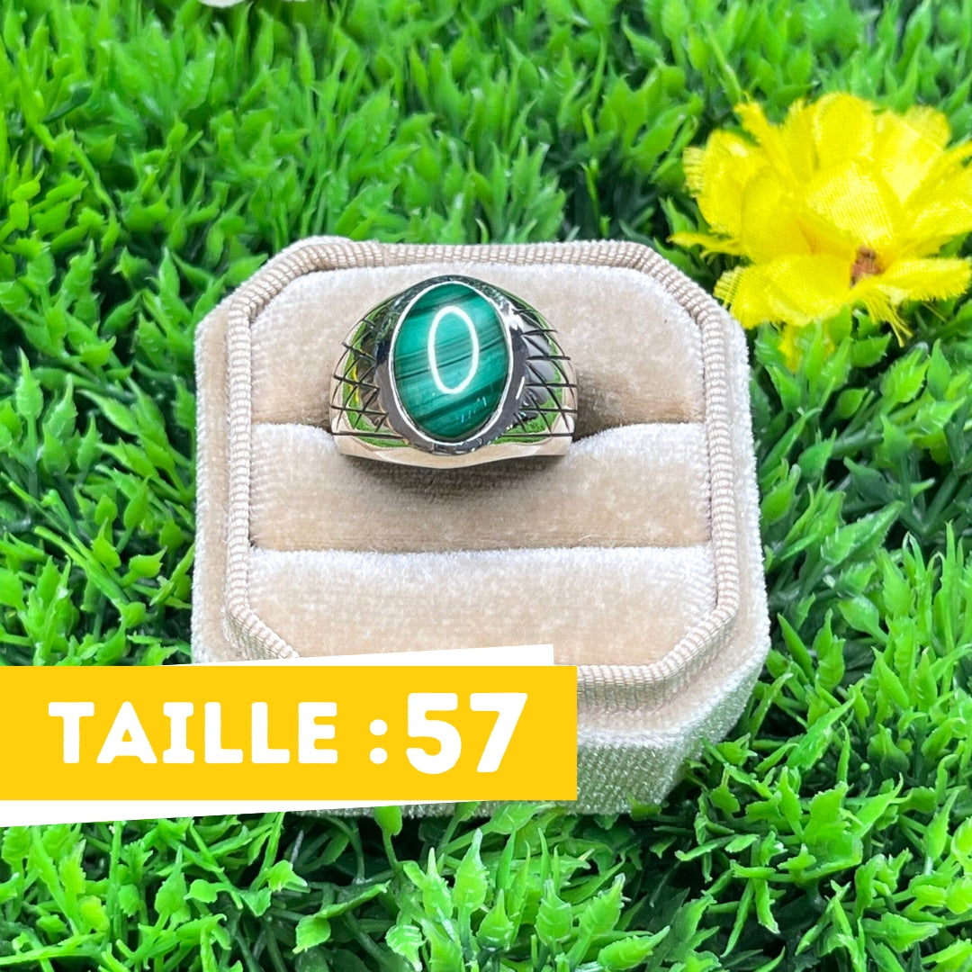 Chevalière Argent Malachite Arlequin #3