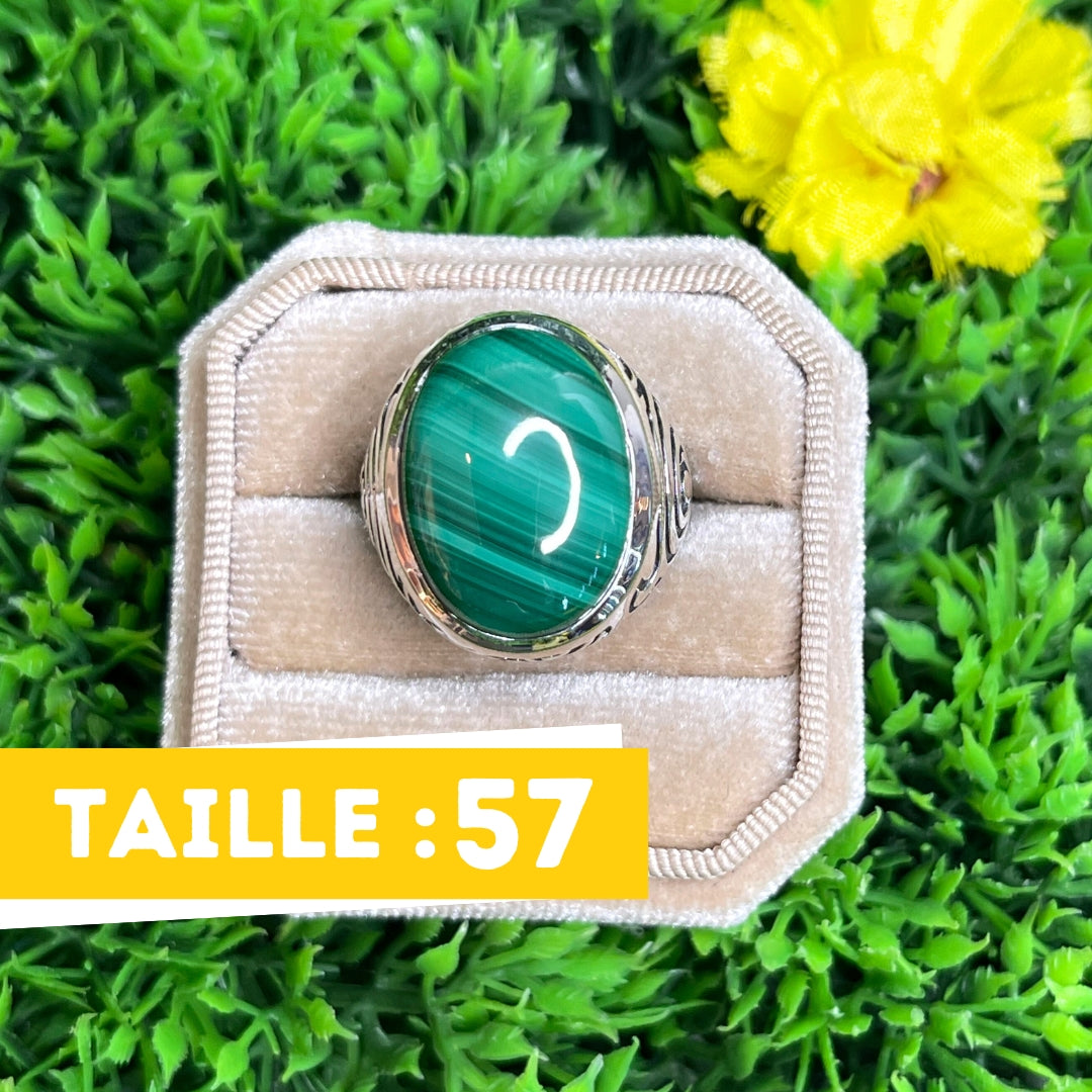 Chevalière Argent Malachite Tribal #2