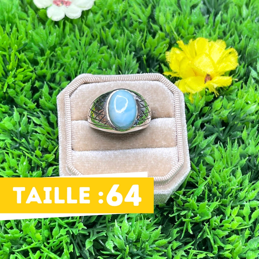 Chevalière Argent Larimar Arlequin #3