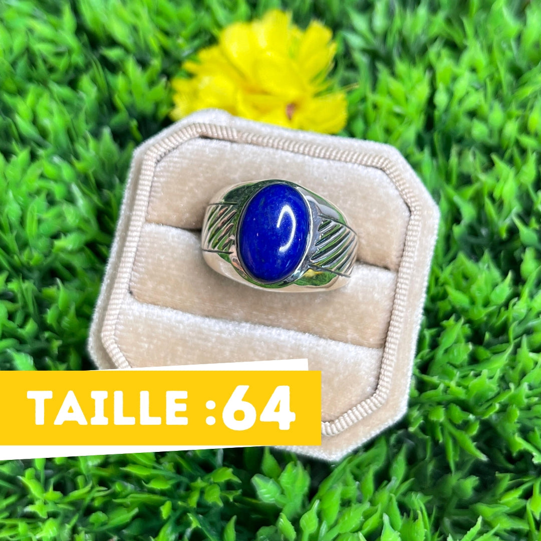 Chevalière Argent Lapis Lazuli Rayé #3