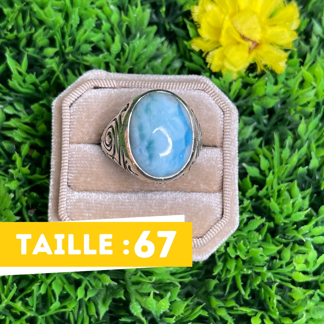 Chevalière Argent Larimar Tribal #3