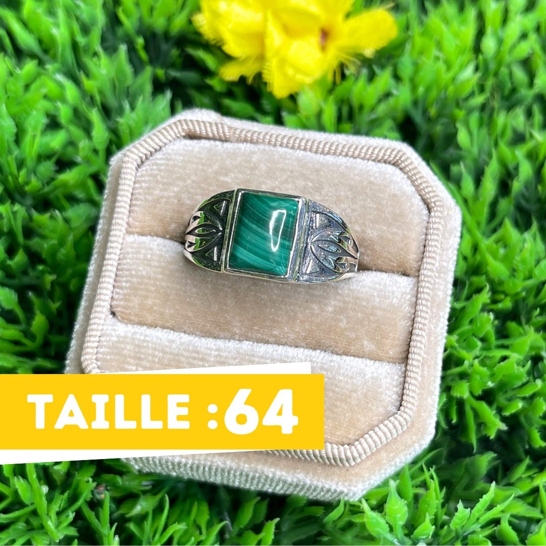 Chevalière Argent Malachite Flèche #4