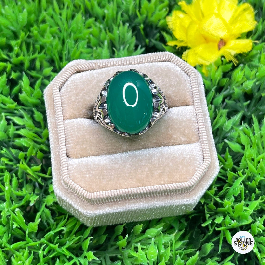 Chevalière Argent Onyx Vert Paon