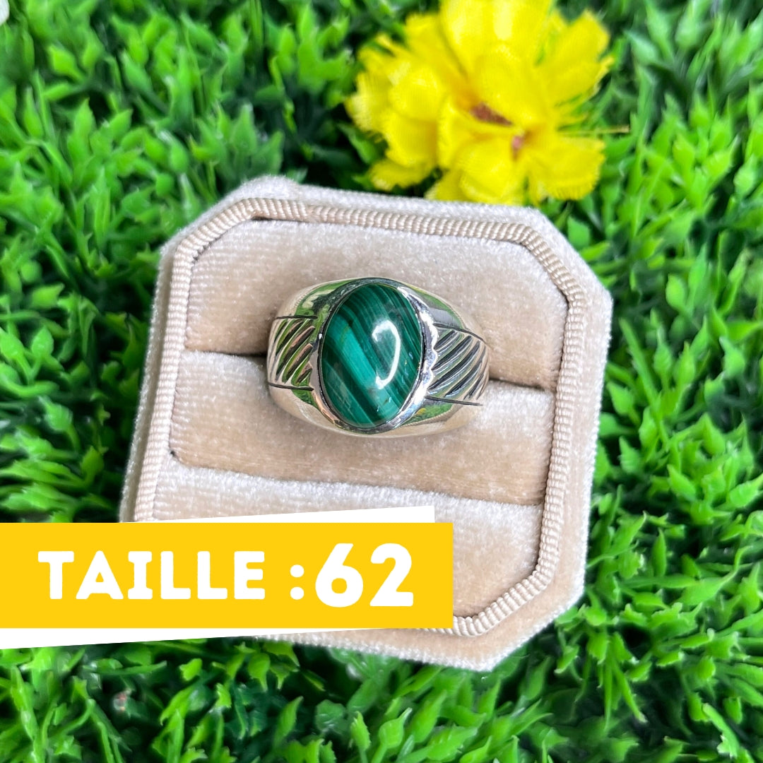 Chevalière Argent Malachite Rayé #2