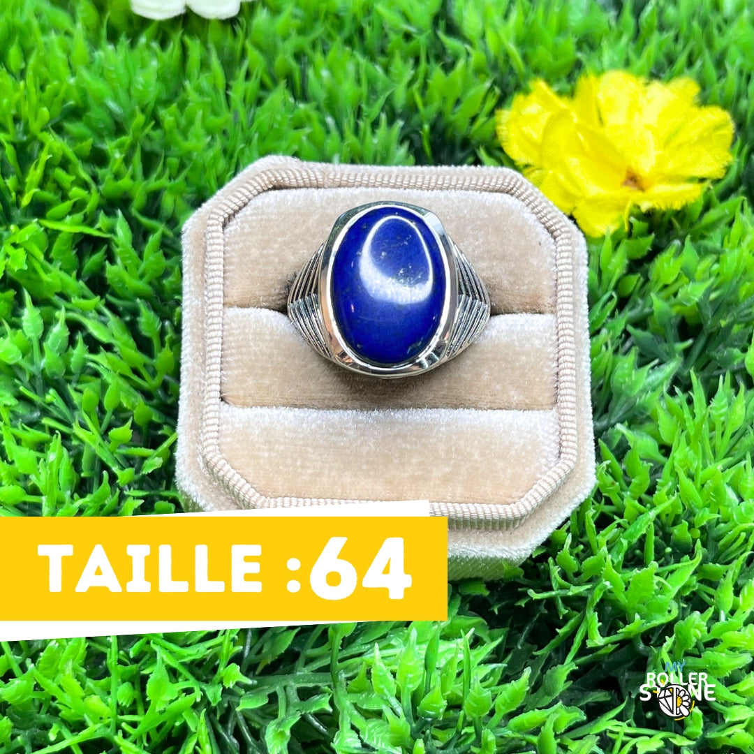 Chevalière Argent Lapis Lazuli Bataille #4