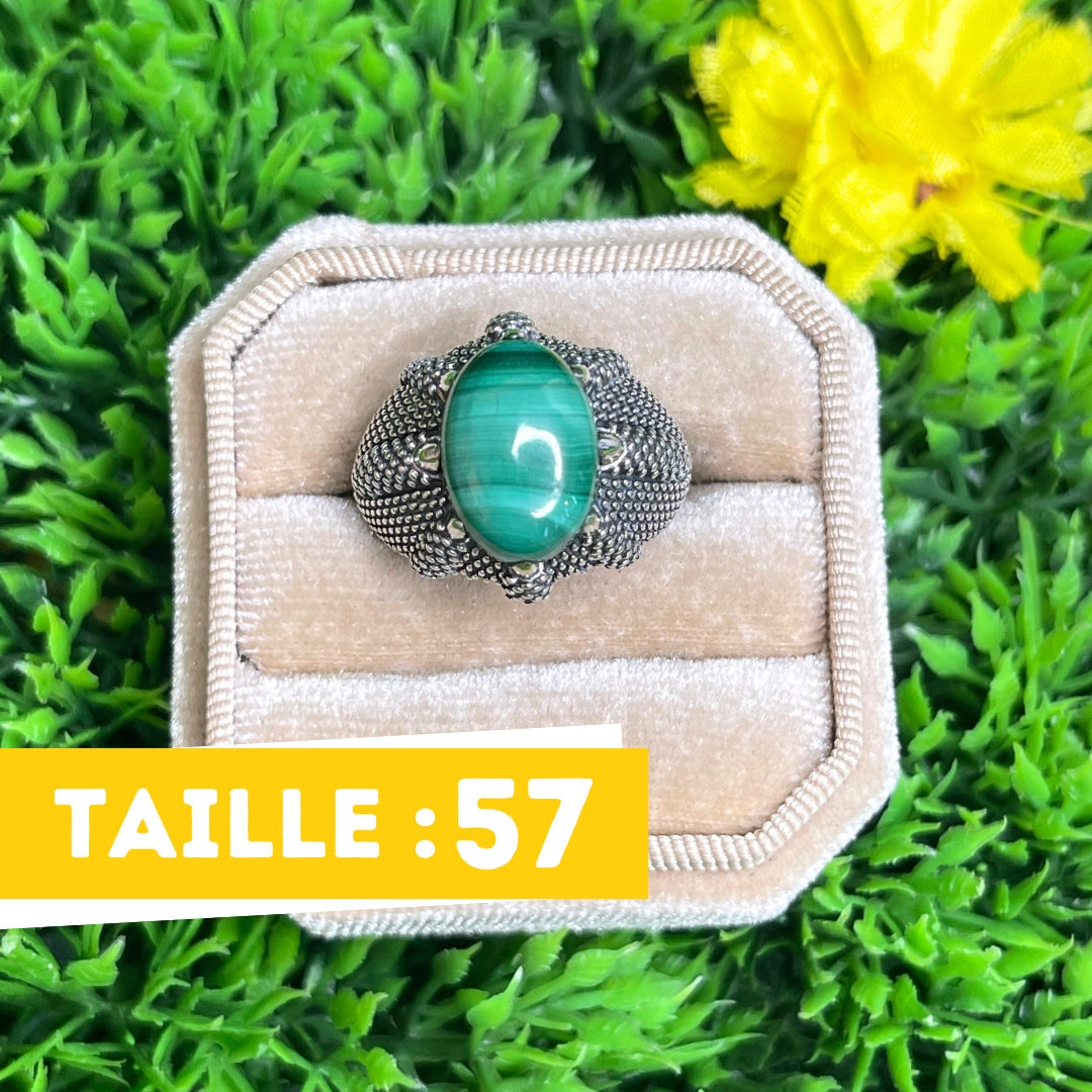 Chevalière Argent Malachite Griffe #1