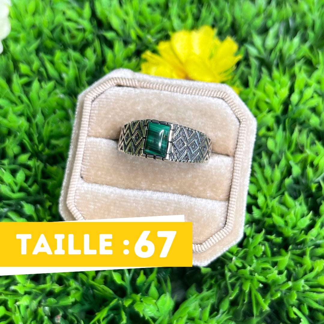 Chevalière Argent Malachite Losange #2