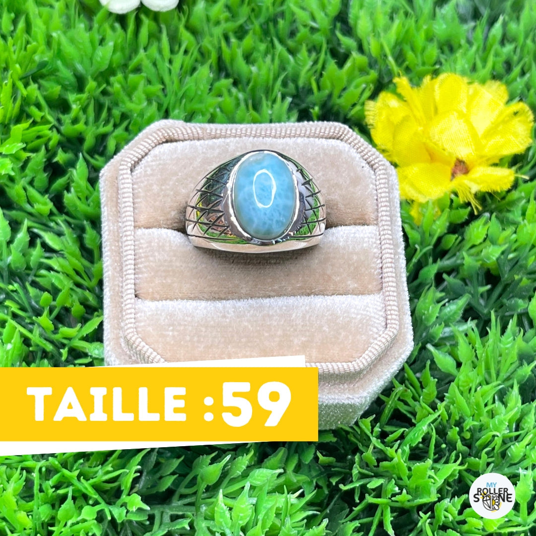 Chevalière Argent Larimar Arlequin #2