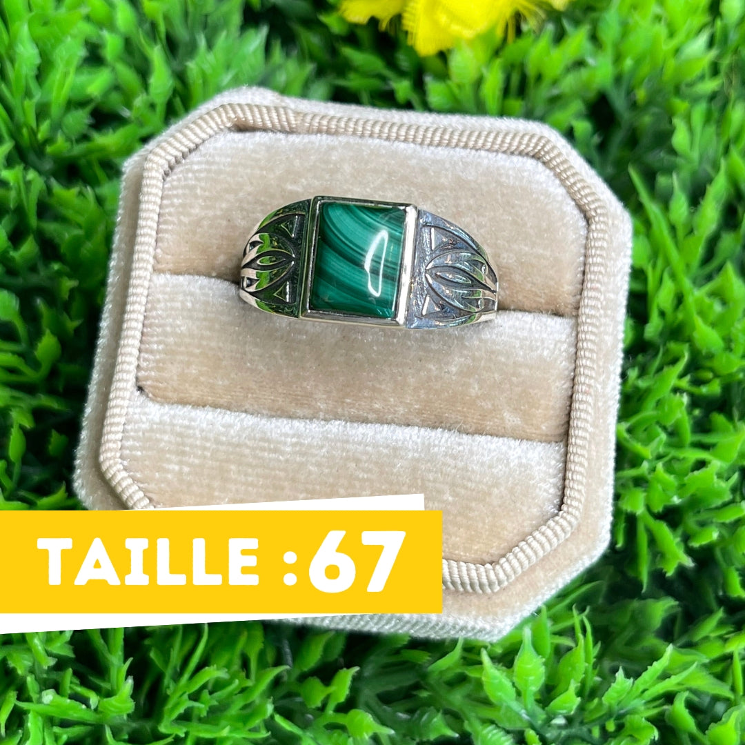 Chevalière Argent Malachite Flèche #2