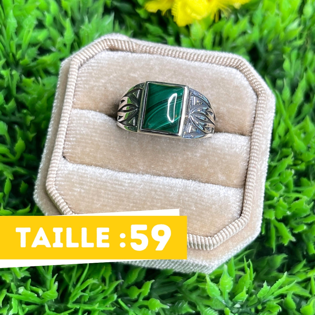 Chevalière Argent Malachite Flèche #5