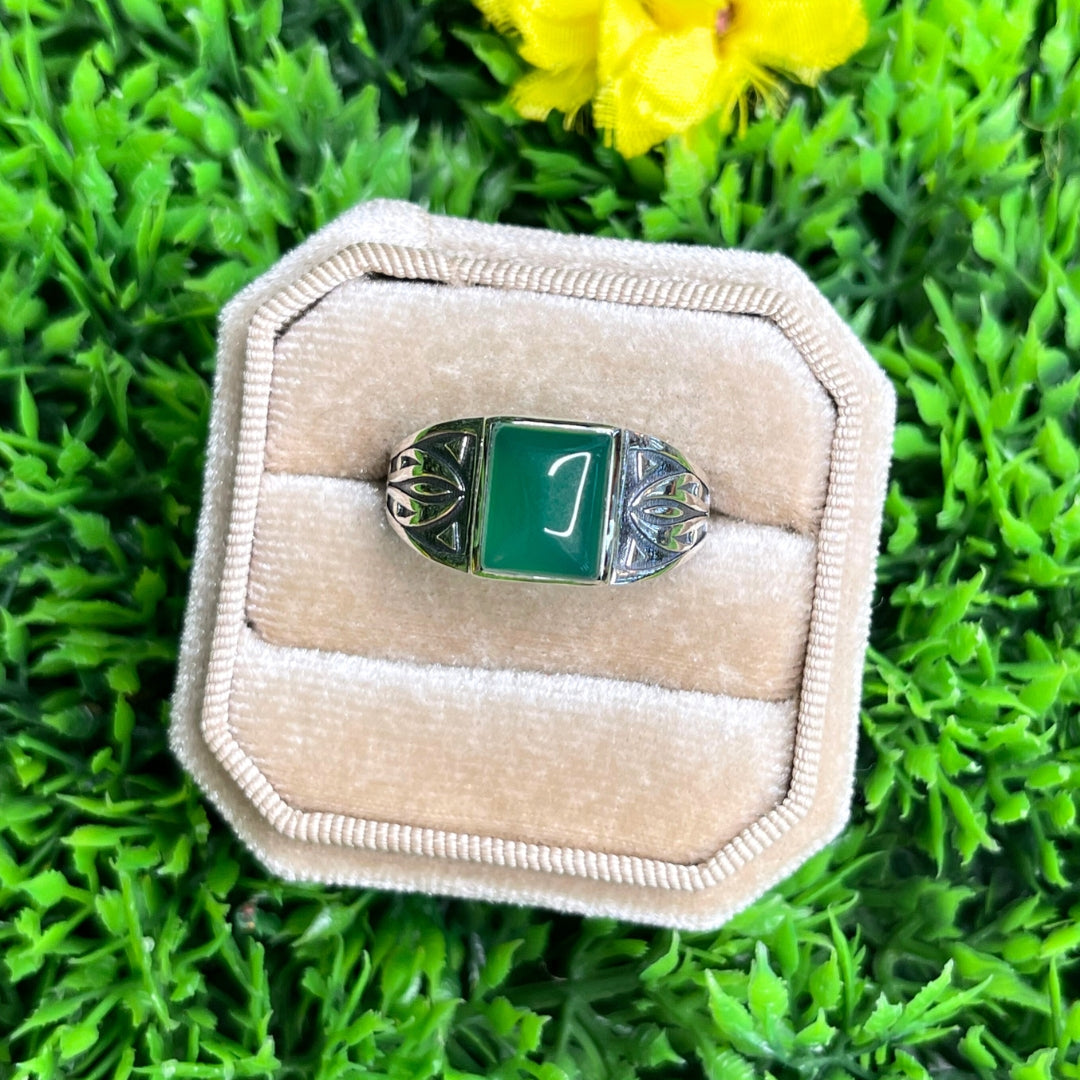 Chevalière Argent Onyx Vert Flèche