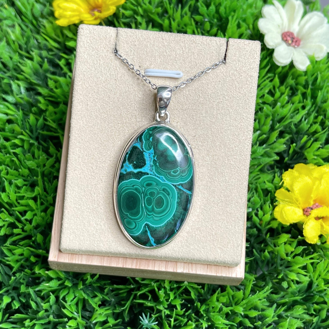 Pendentif Argent Malachite Chrysocolle #3