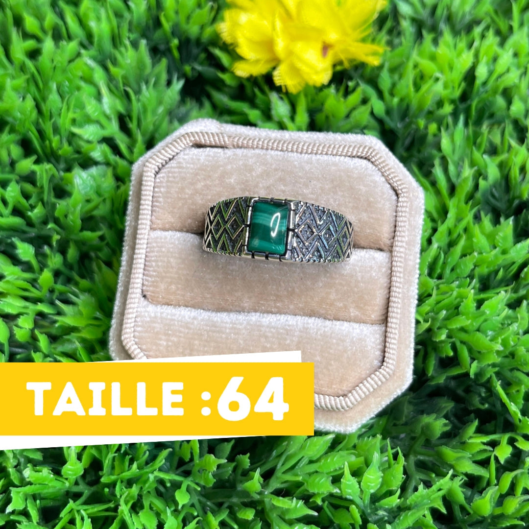 Chevalière Argent Malachite Losange #5