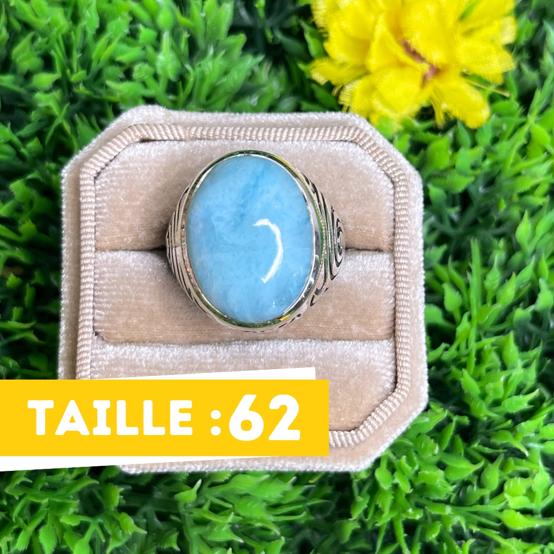 Chevalière Argent Larimar Tribal #2