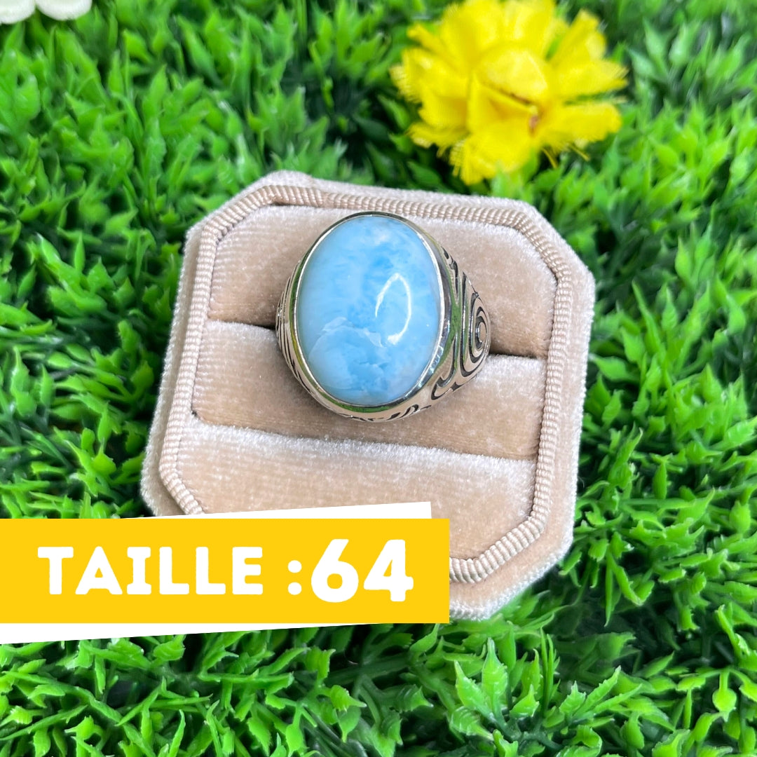 Chevalière Argent Larimar Tribal #1