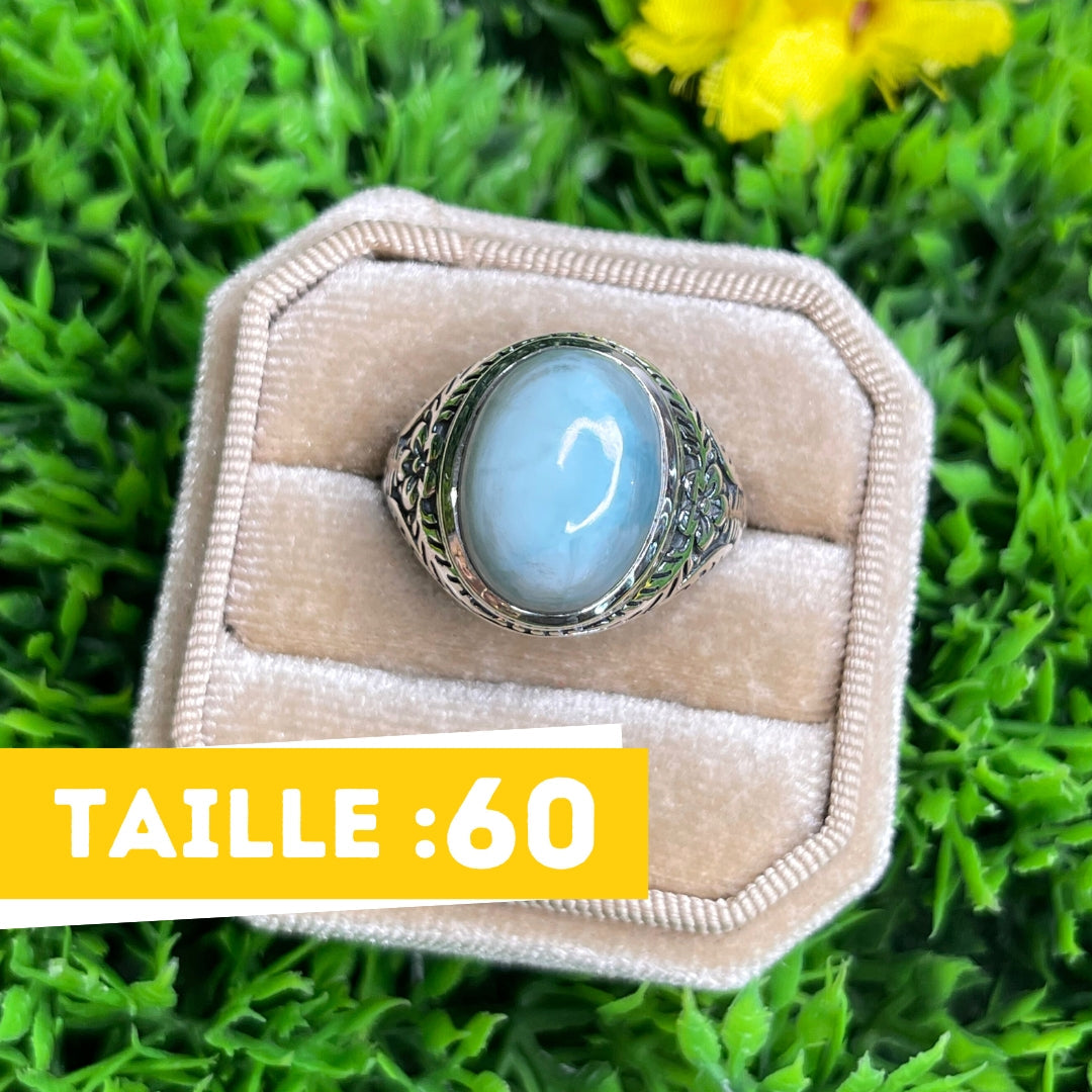 Chevalière Argent Larimar Fleurie #3