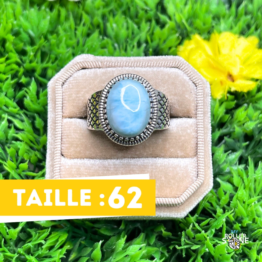 Chevalière Argent Larimar Damier #3