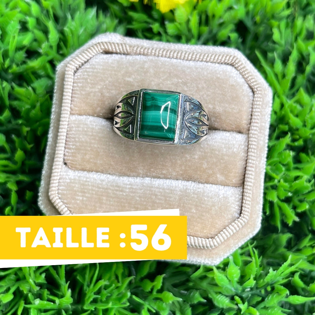 Chevalière Argent Malachite Flèche #3