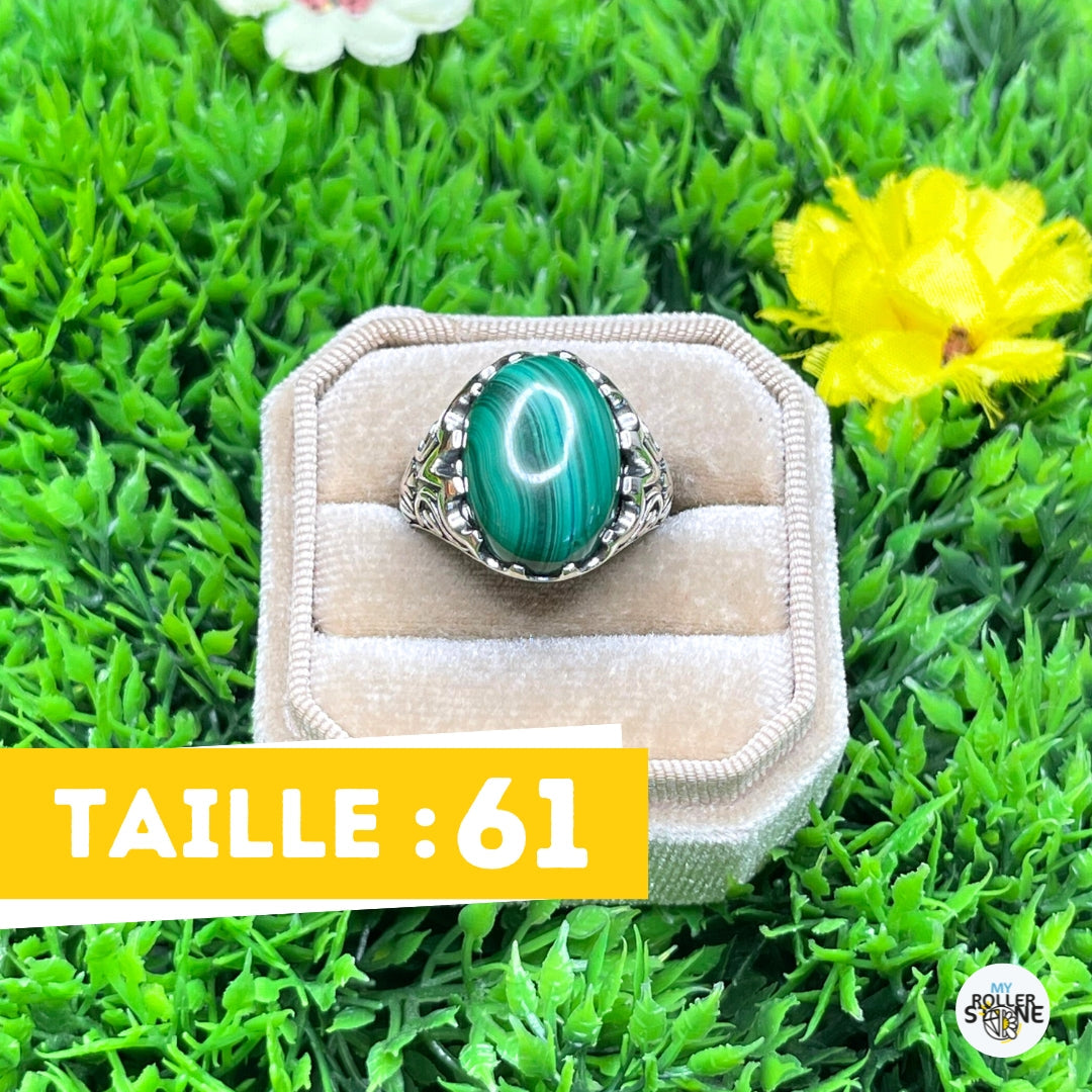 Chevalière Argent Malachite Paon #3