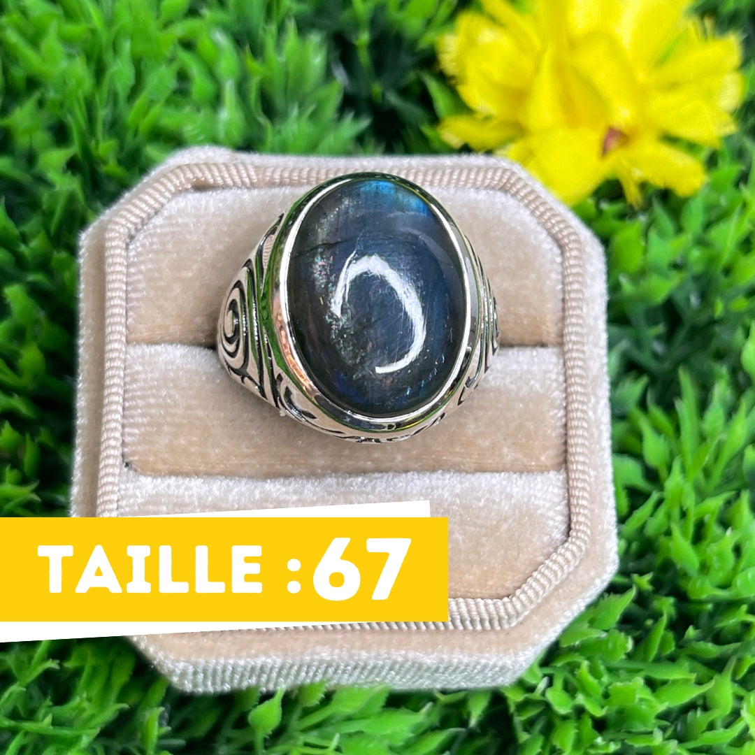 Chevalière Argent Labradorite Tribal #1