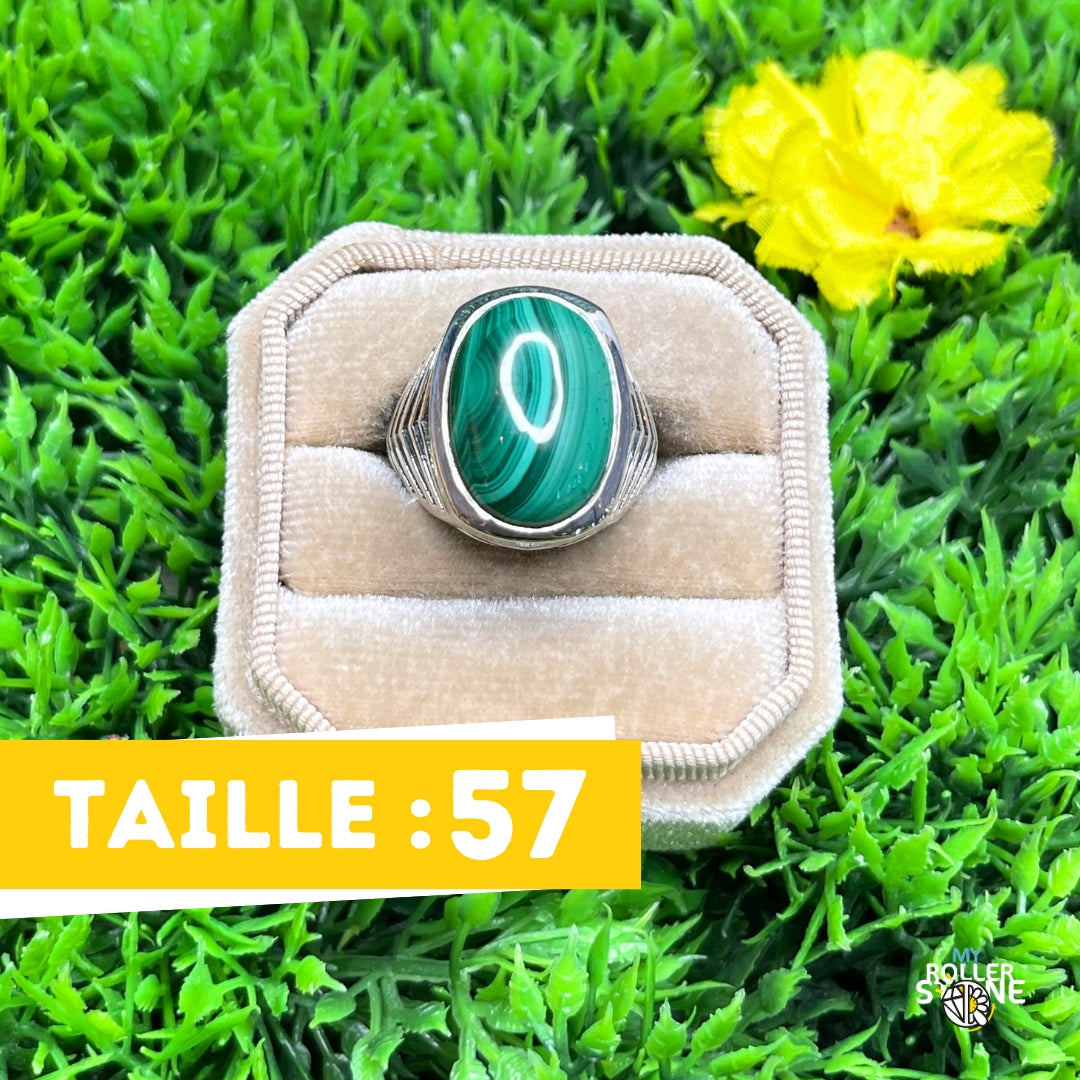 Chevalière Argent Malachite Bataille #2