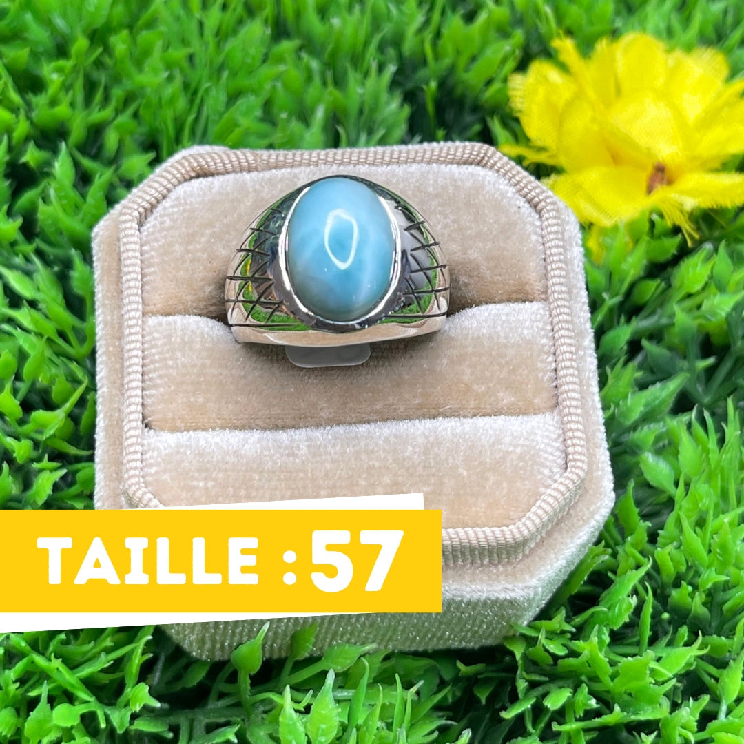 Chevalière Argent Larimar Arlequin #4