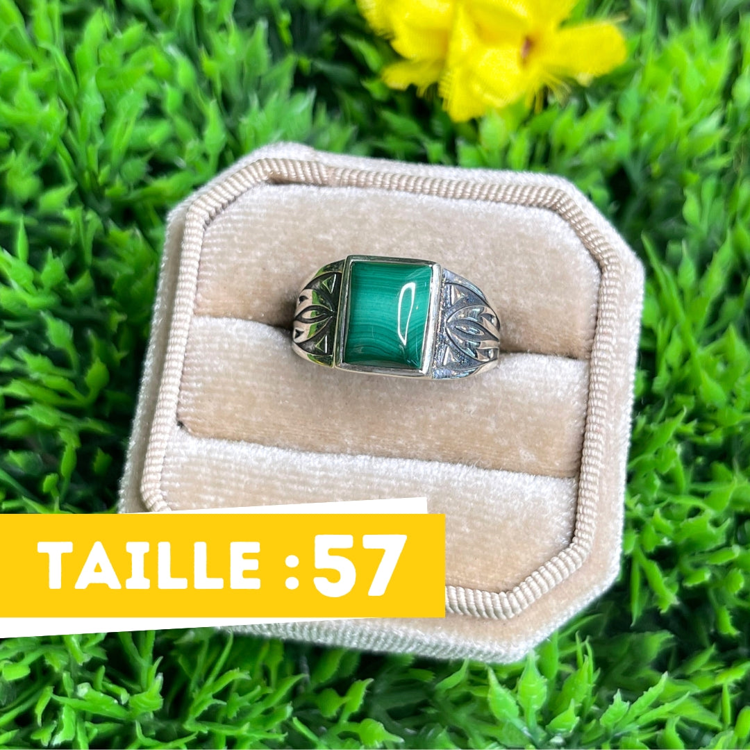 Chevalière Argent Malachite Flèche #1