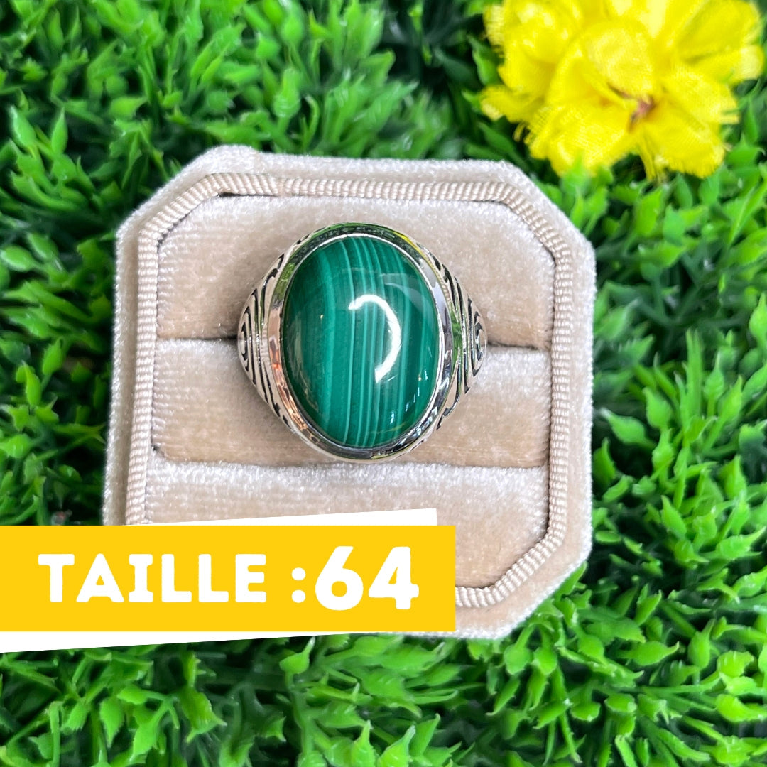 Chevalière Argent Malachite Tribal #3