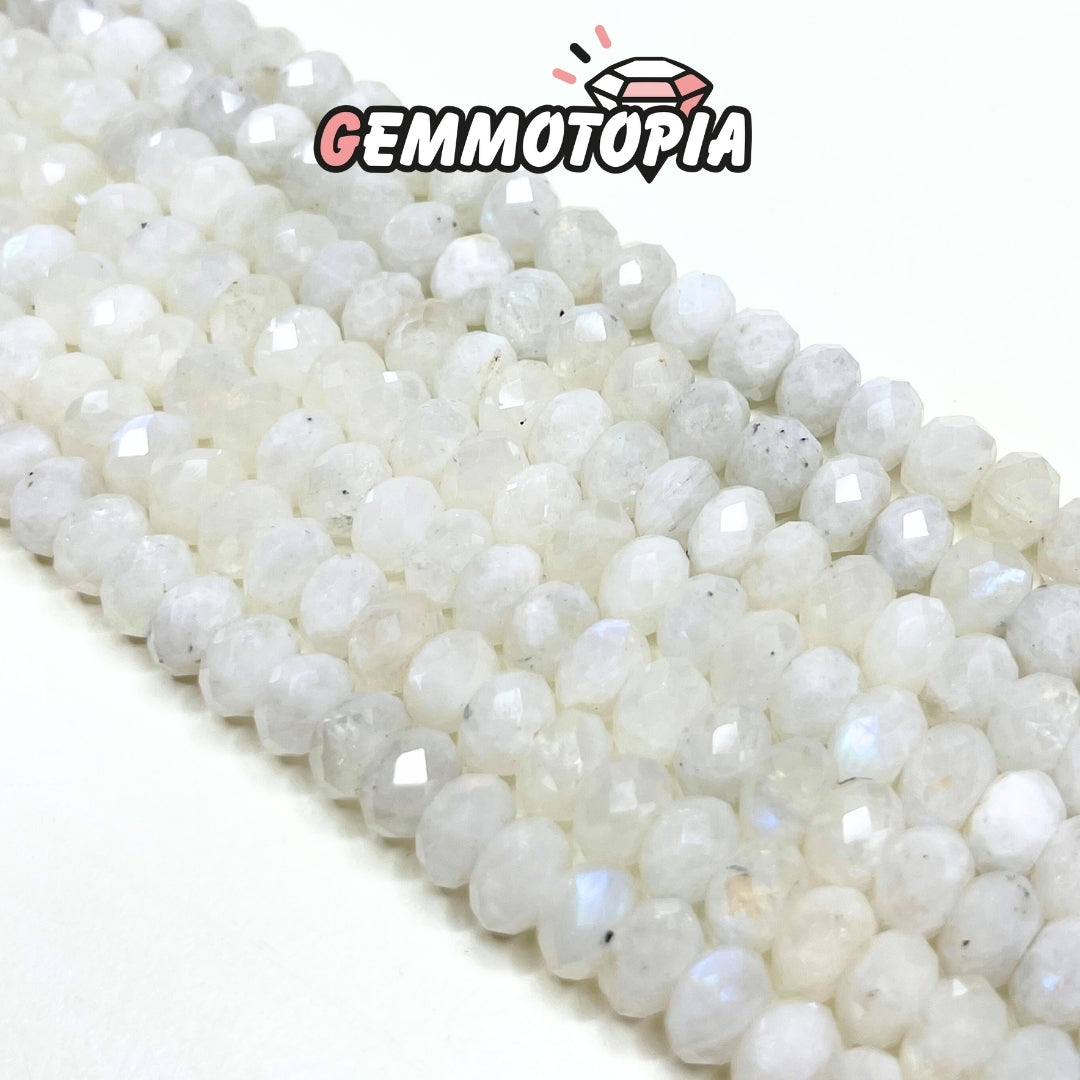 Perle Rondelle facettée Pierre de Lune 1A